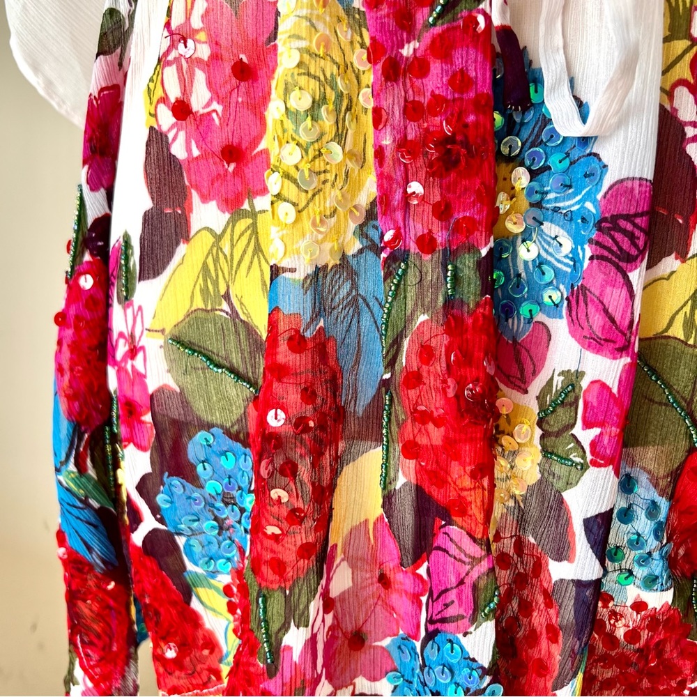 RHONA SUTTON Floral Sequin Embellished Drawstring Swim Cover Up—SZ. S/M - Picture 3 of 15